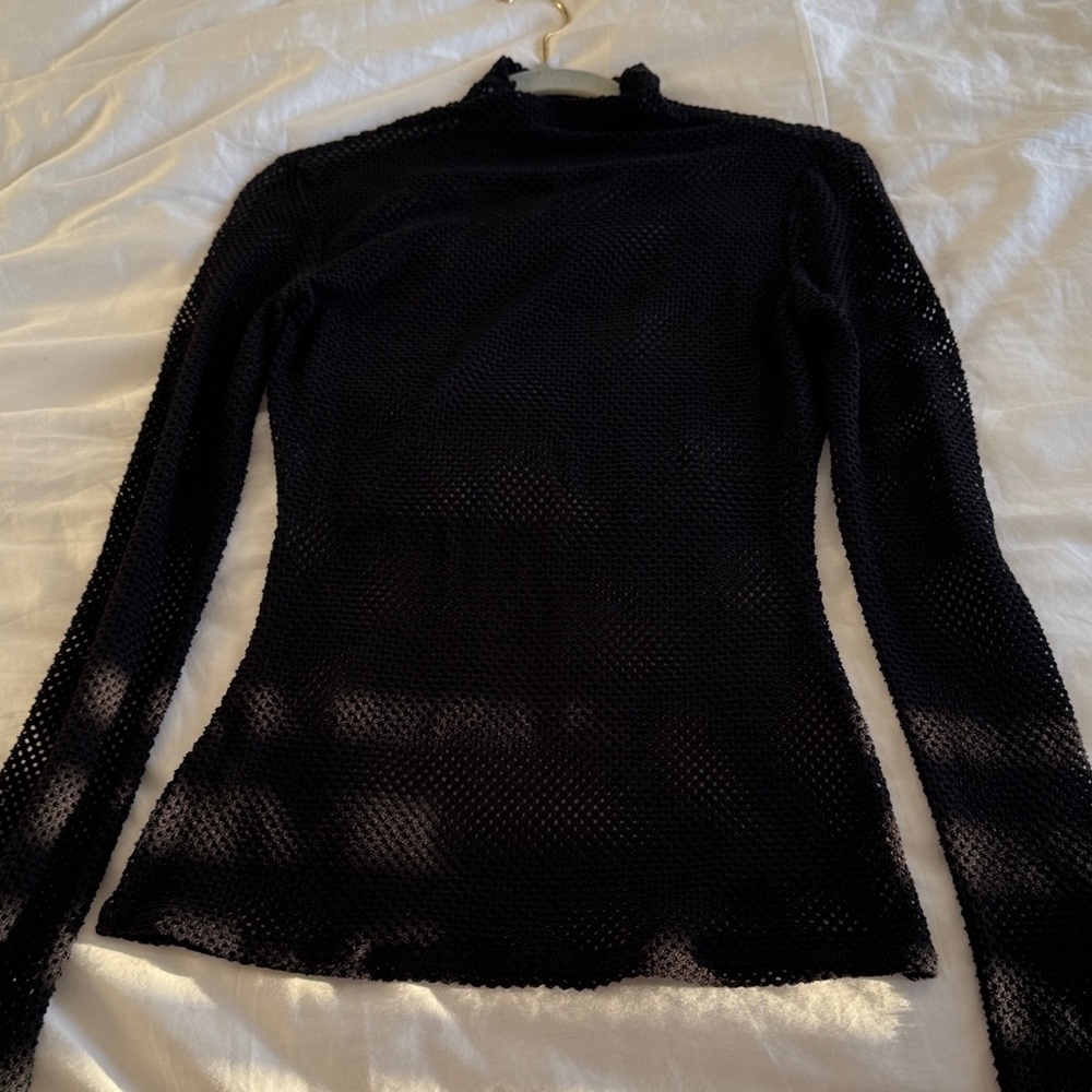 BCBGMaxAzria Black Mesh Knit Top